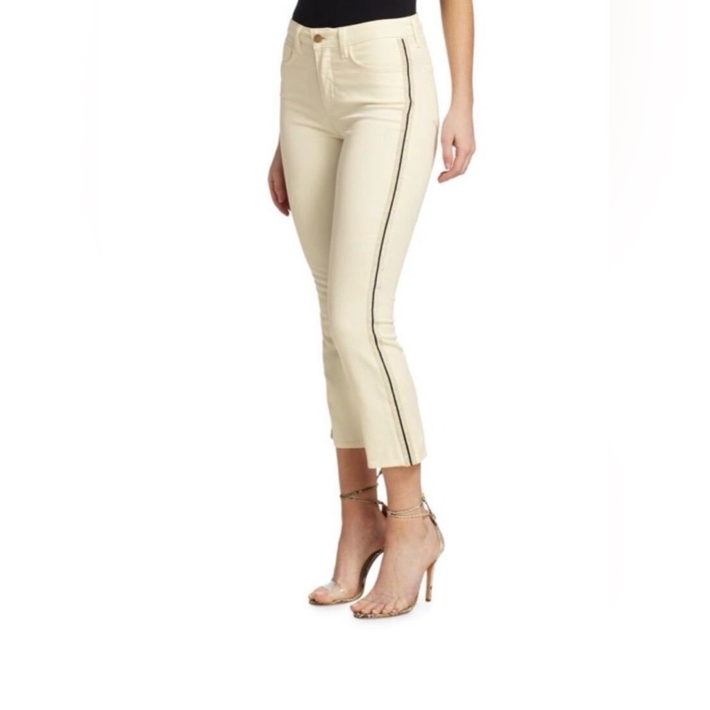 L’Agence “Nadia” Cream Cropped Side-Stripe Pants